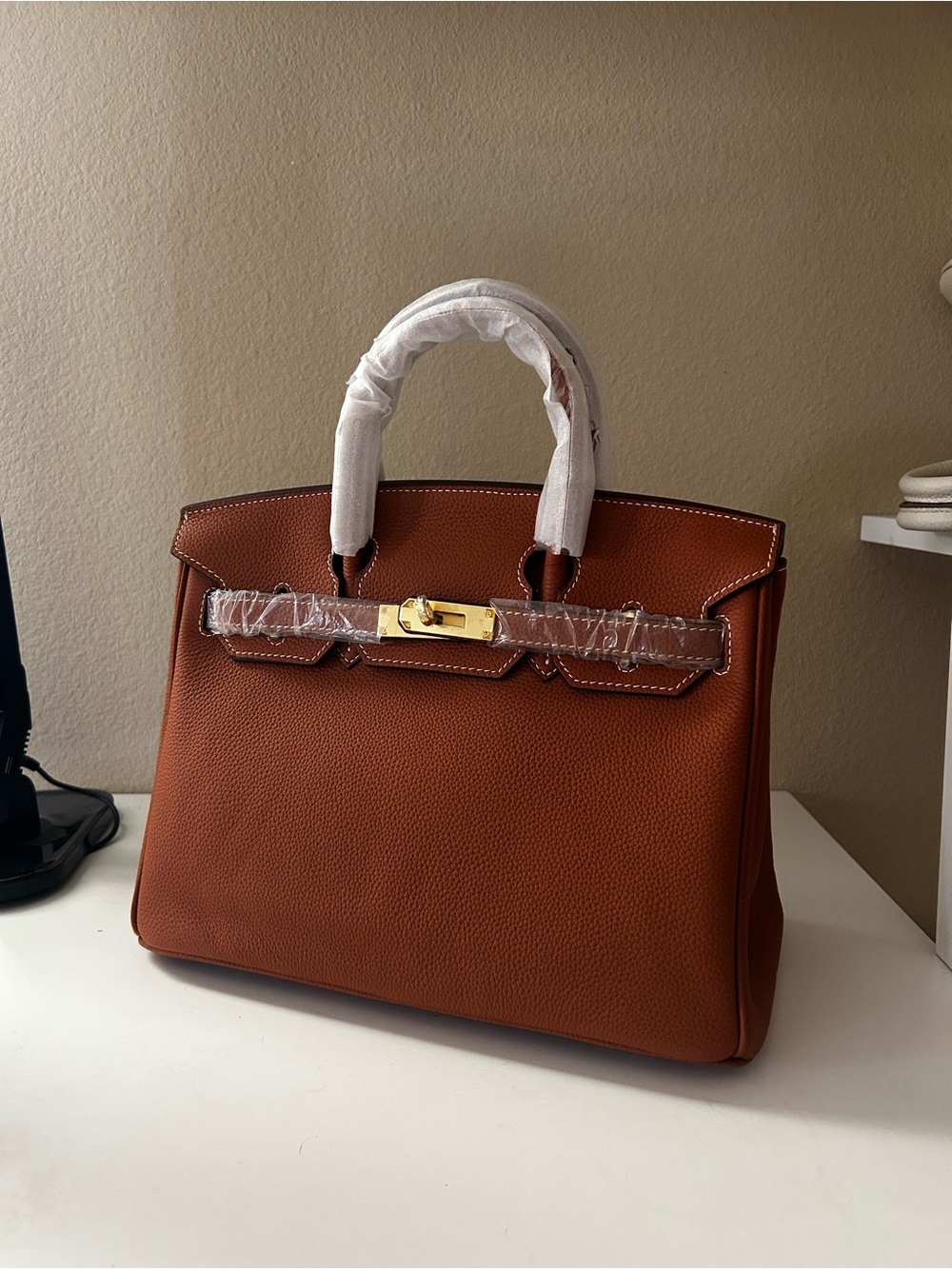 30cm Gold on Gold Top Handle Leather Satchel BK Style